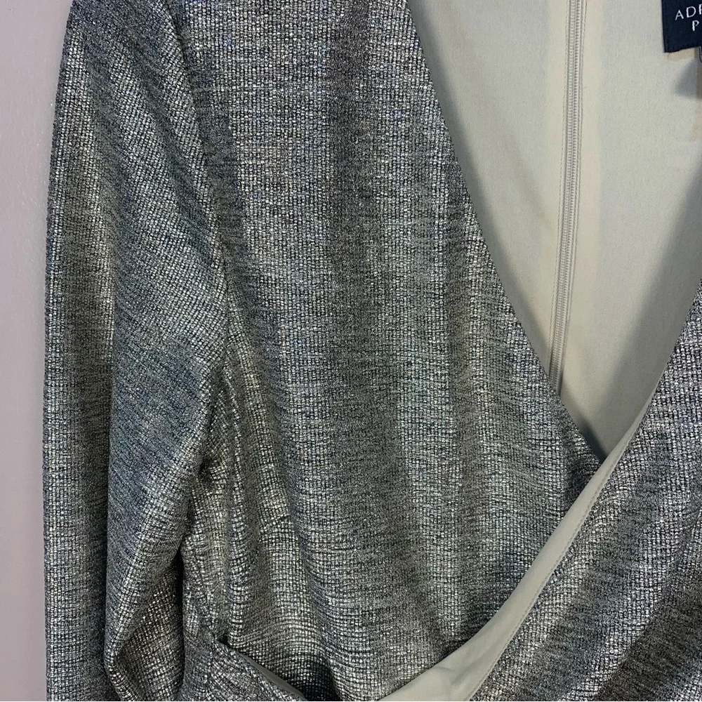 Adriana Papell Metallic Foiled Jersey Wrap Dress - Picture 6 of 13